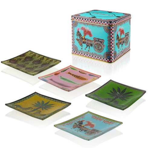 Ortigia Sicilia Decorative Tin Box 5 Glass Plates ( square )